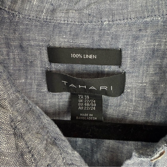 Tahari 100% linen Blue Gray Button-Up Shirt - Picture 3 of 4